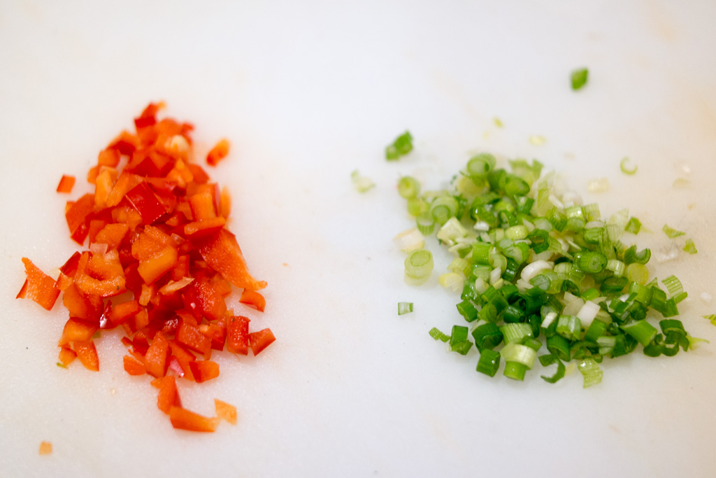 Finely Chopped Red Bell Pepper And Scallions