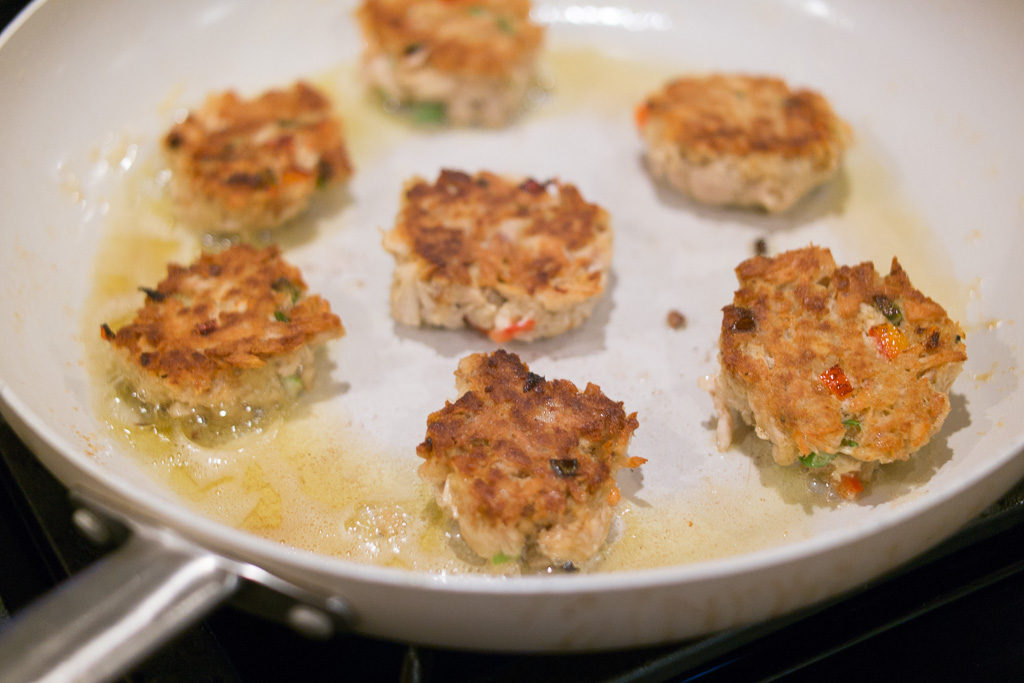 Tuna Cakes Frying In Olive Oil and Butter