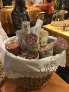Basket of sausage at Gli Angeletti, Rome, Italy