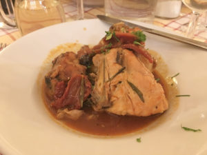 Chicken dish for lunch at Taverna del Seminario, Rome, Italy