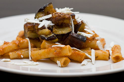 ziti with fried eggplant