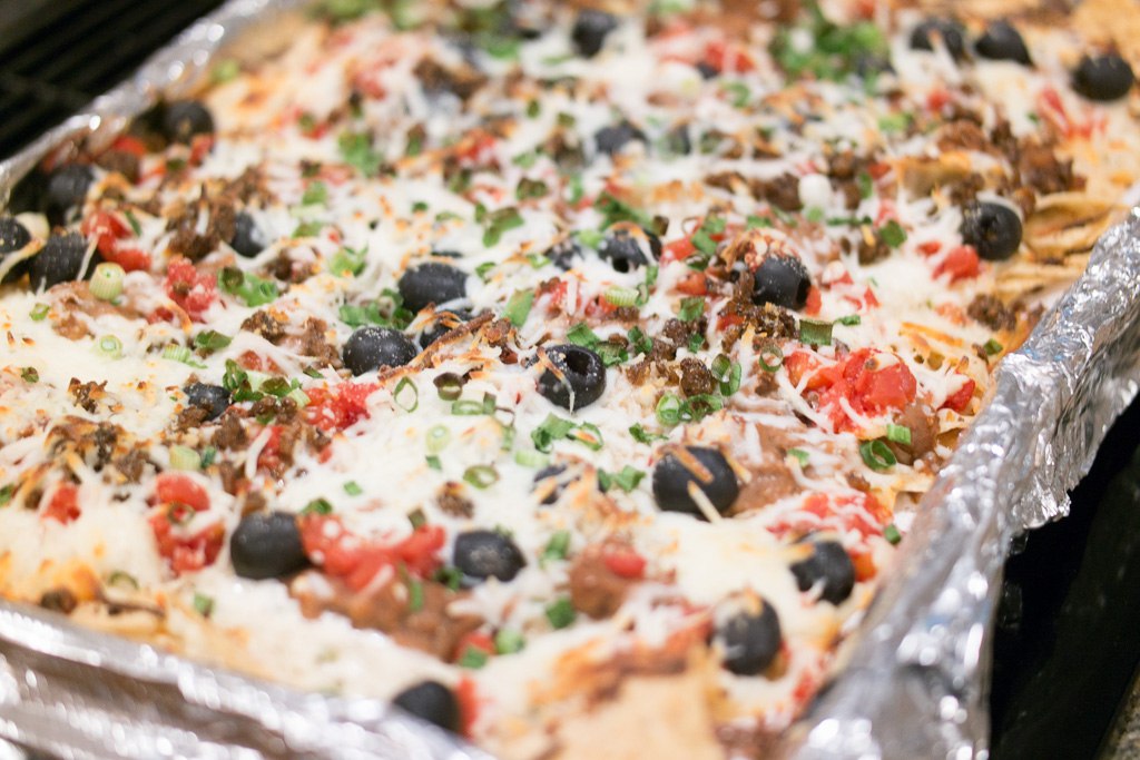 super nachos shown on a baking tray