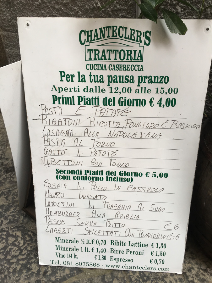 chanteclers trattoria menu sorrento italy