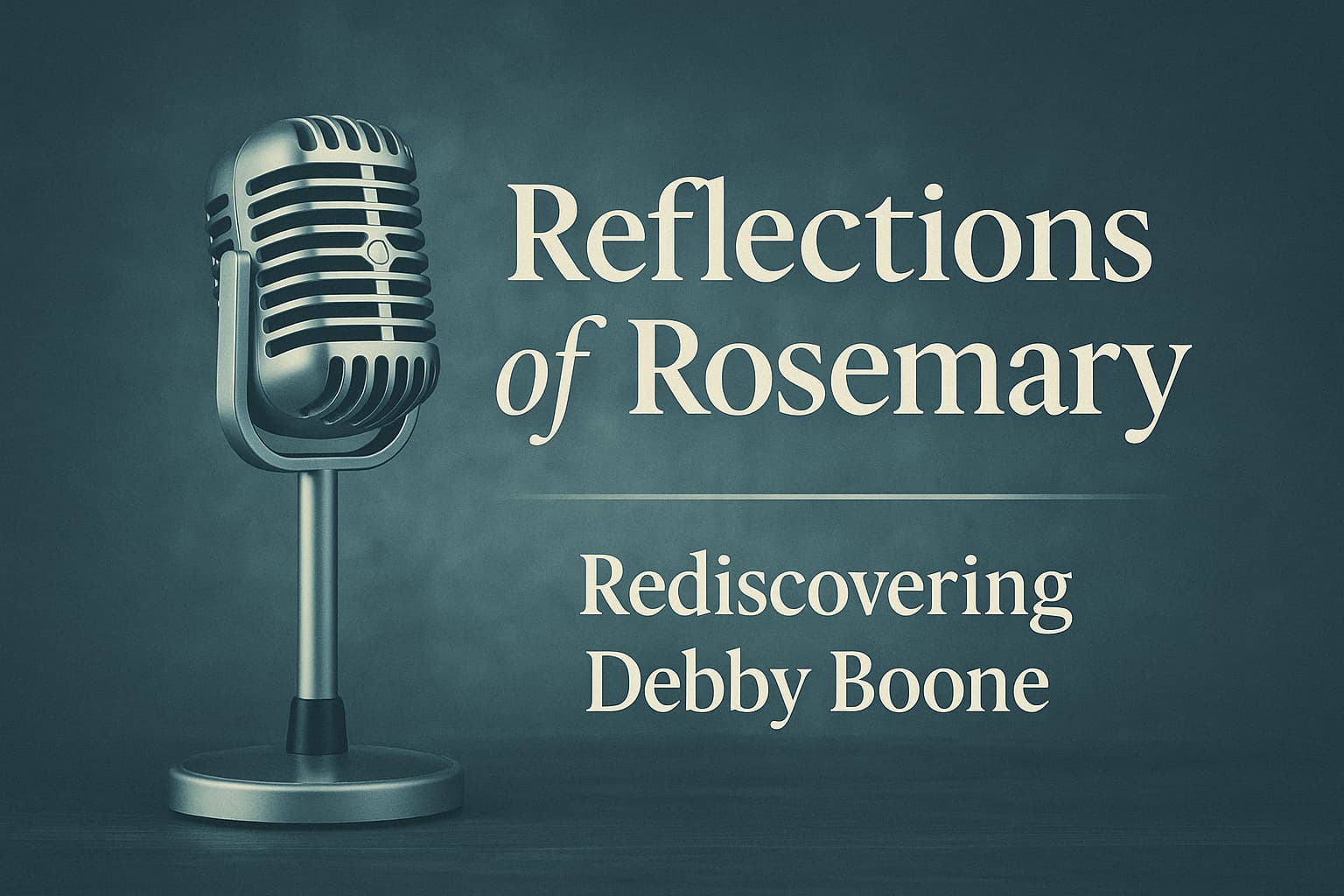graphic showing a vintage chrome microphone with the text: Reflections of Rosemary -- Rediscovering Debby Boone