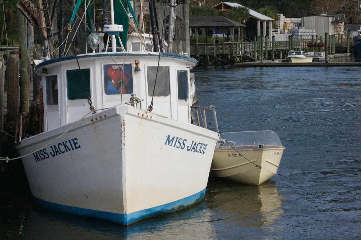 Small boat with the name "Miss Jackie"