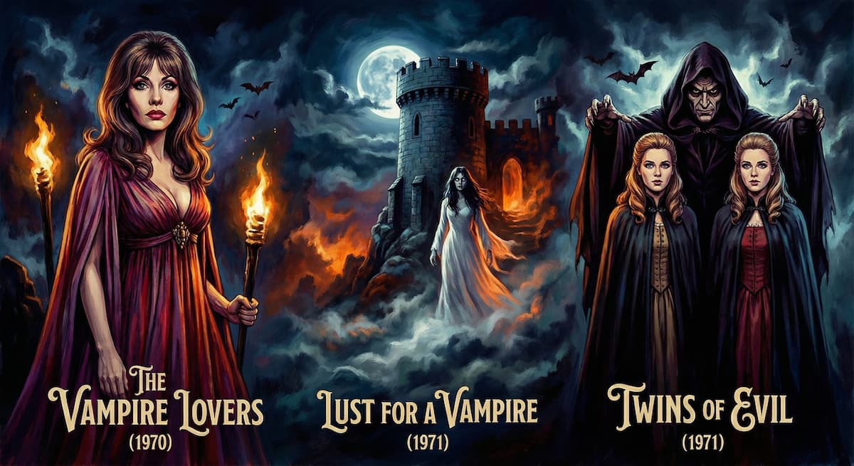 karnstein_trilogy_illustration_v4_1200px_squoosh Hammer productions Karstein Trilogy illustration featuring vampires, castles and evil twins