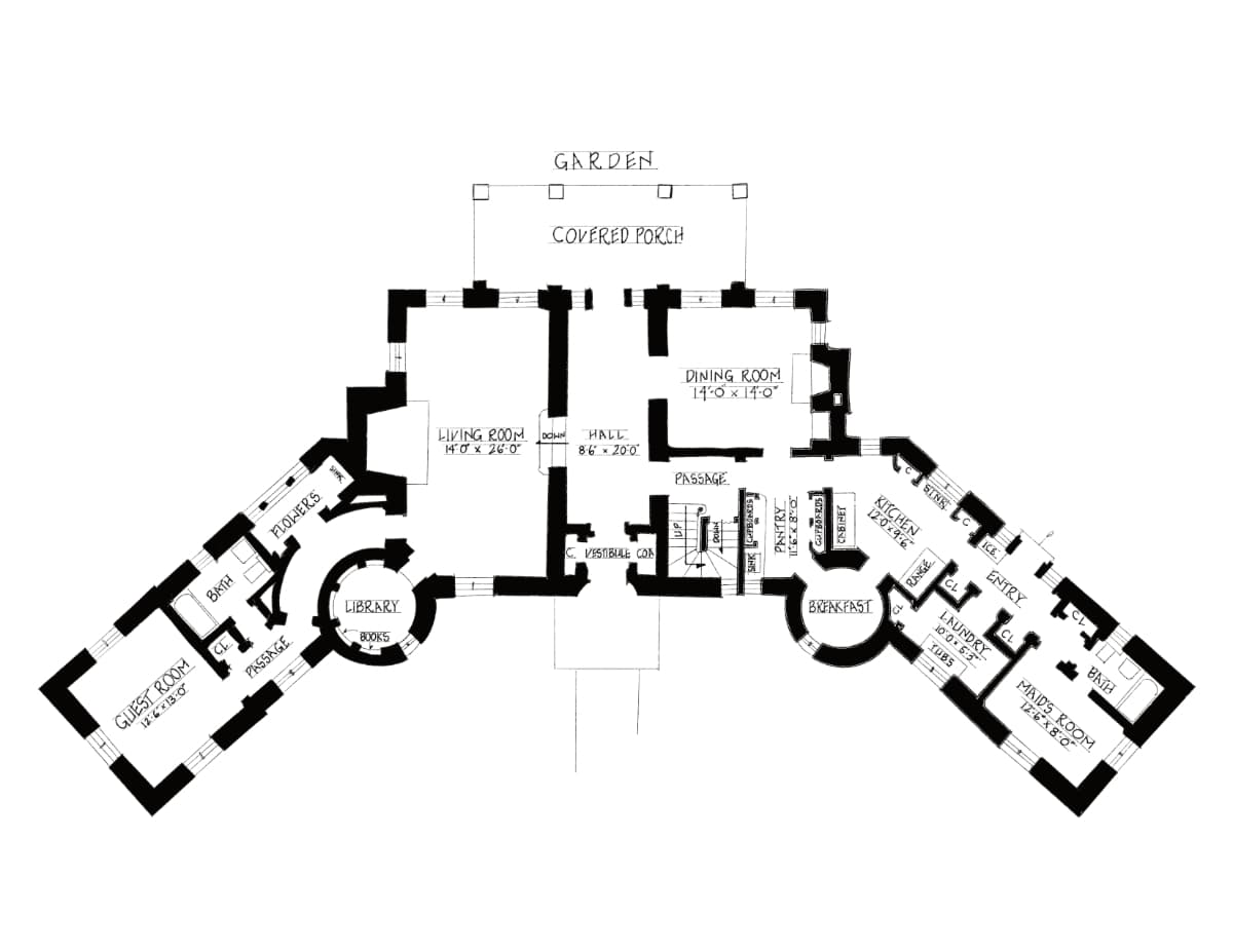 French style house first floor plan redrawn from original 1928 plans by Francis Keally