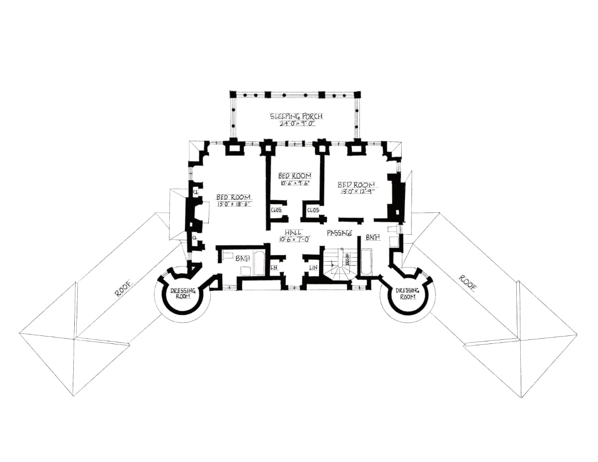 French style house second floor plan redrawn from original 1928 plan by Francis Keally